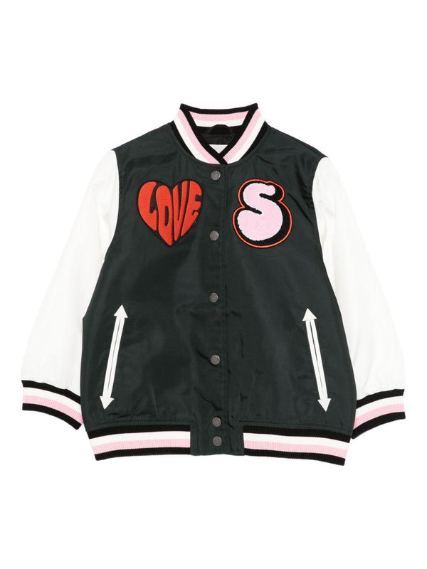 Giacca per bambina Stella McCartney Kids varsity Love nero con applicazioni