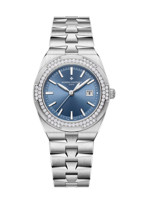 Overseas 33mm Steel Quartz Diamond Bezel Watch