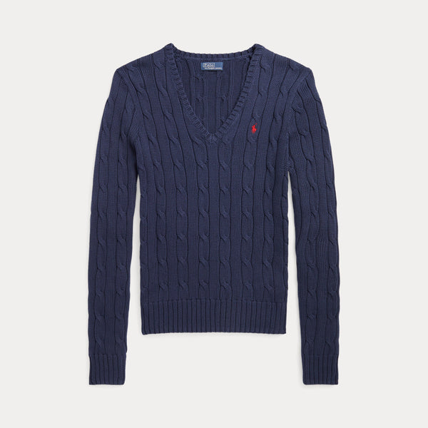 CABLE-KNIT COTTON V-NECK SWEATER