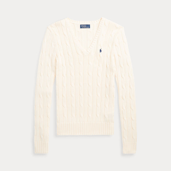 CABLE-KNIT COTTON V-NECK SWEATER