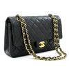 CHANEL 2.55 Double Flap Medium Chain Shoulder Bag Black Lambskin i51