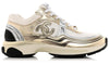 Chanel Fabric & Laminated White, Gold & Silver Low Top Sneakers