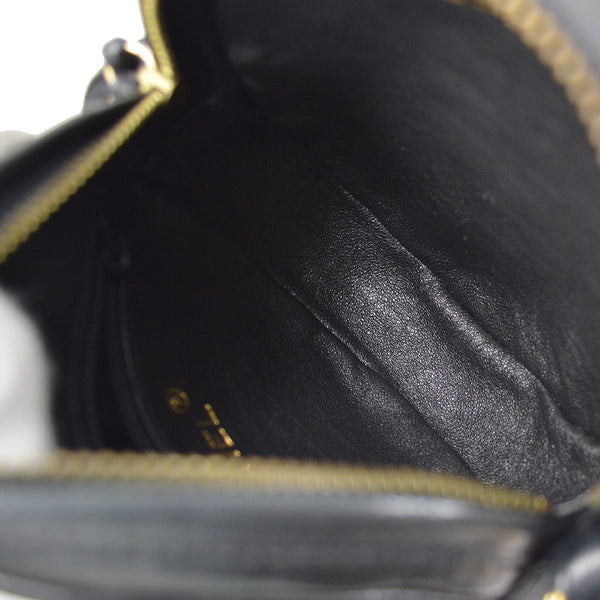 CHANEL 1989-1991 Round Shoulder Bag Black Satin