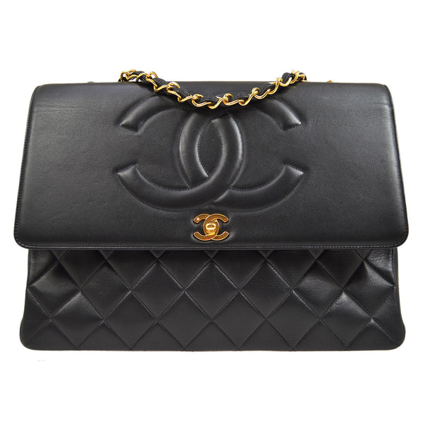 CHANEL 1991-1994 Chain Shoulder Bag Black Lambskin