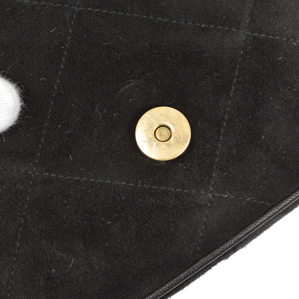 CHANEL 1989-1991 Diamond Shoulder Bag Mini Black Suede