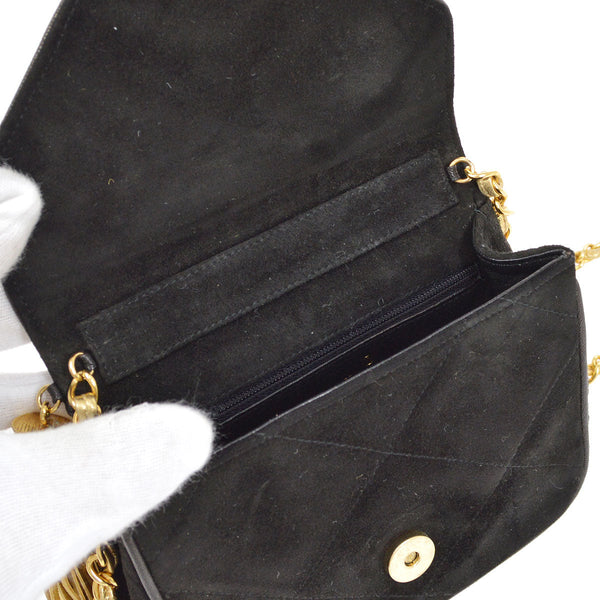 CHANEL 1989-1991 Diamond Shoulder Bag Mini Black Suede
