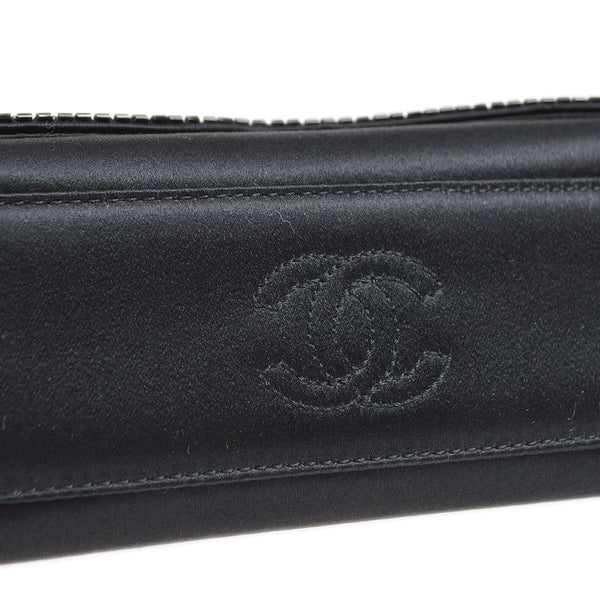 CHANEL 1997-1999 Bead Shoulder Bag Black Satin