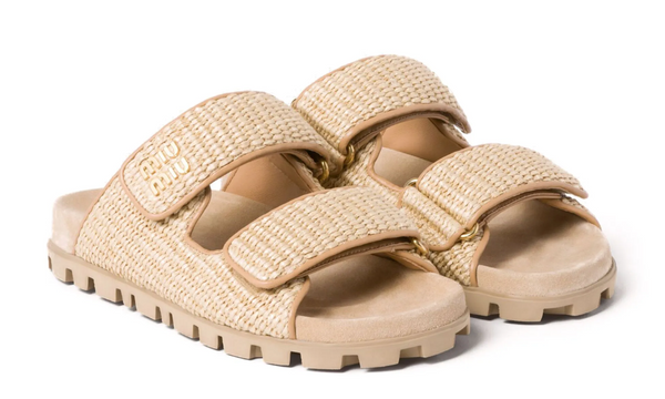 Miu Miu touch-strap raffia sandals "Sand Beige"