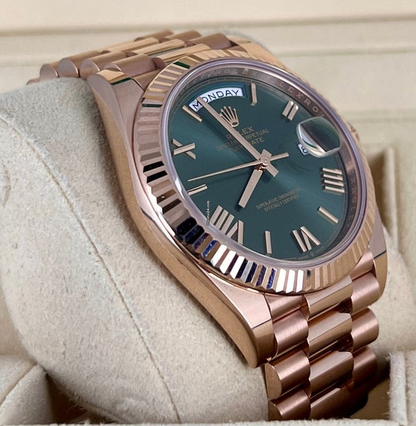 Day-Date 40 Rose Gold 18K 2018 Green Olive dial Mint condition unpolished full set