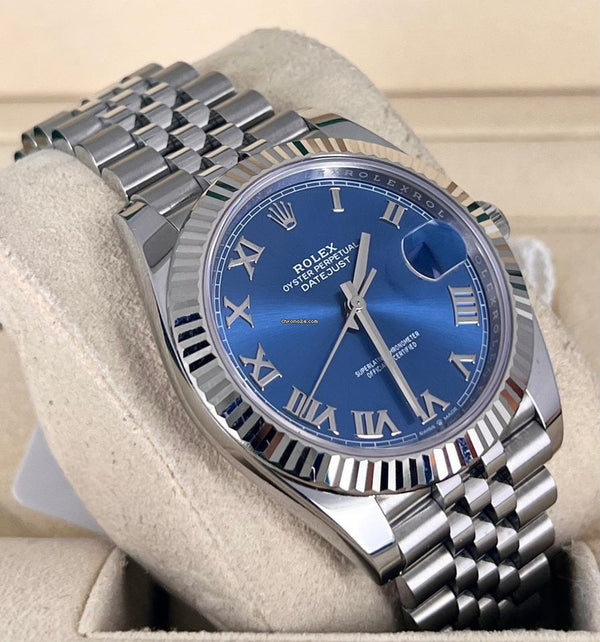 Datejust 41 18K white Gold Bezel Jubille Blue Azzuro Dial Box Papers