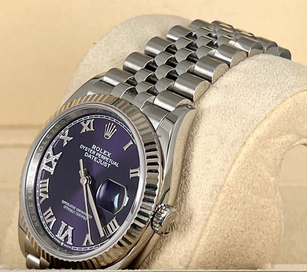 Datejust 36 Aubergine Diamonds Dial 18K White Gold Bezel