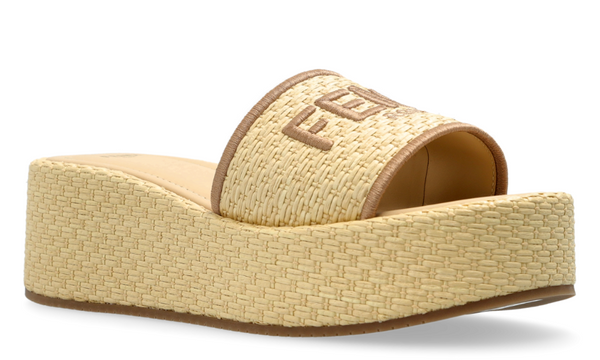 Fendi Sunshine Beige Raffia Flatform Slides 