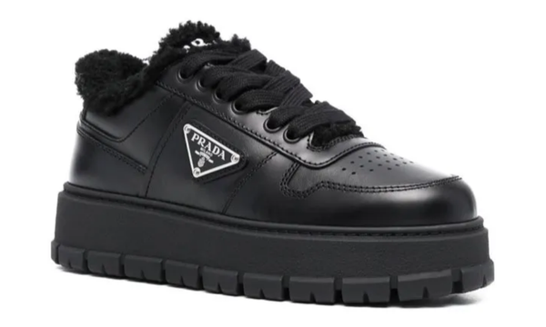 Prada Shearling-trim Flatform Sneakers "Black"