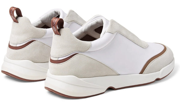 LORO PIANA Modular Walk Aqua Light Leather-trimmed Shell And Suede Sneakers In White