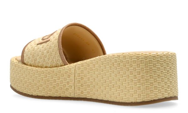 Fendi Sunshine Beige Raffia Flatform Slides 