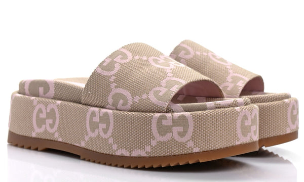 Gucci Platform Slide Sandal 'Jumbo GG - Beige Light Pink' 