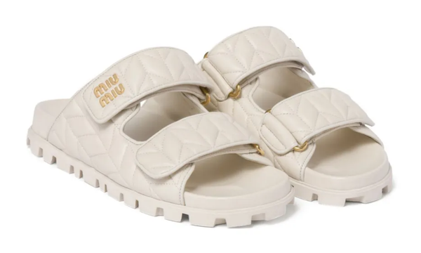 Miu Miu Matelassé Nappa Leather Slides "Optical White"
