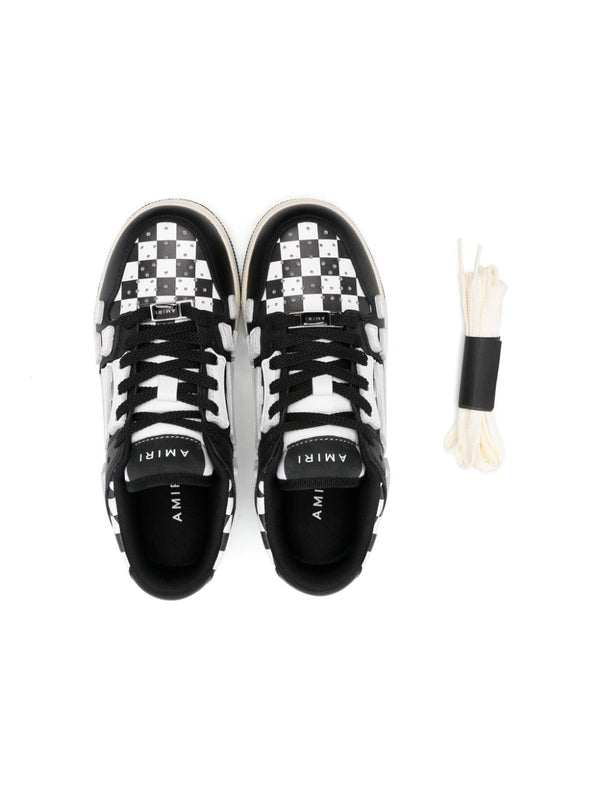 Sneakers a scacchi per bambino Amiri Kids bianco e nero modello Skel
