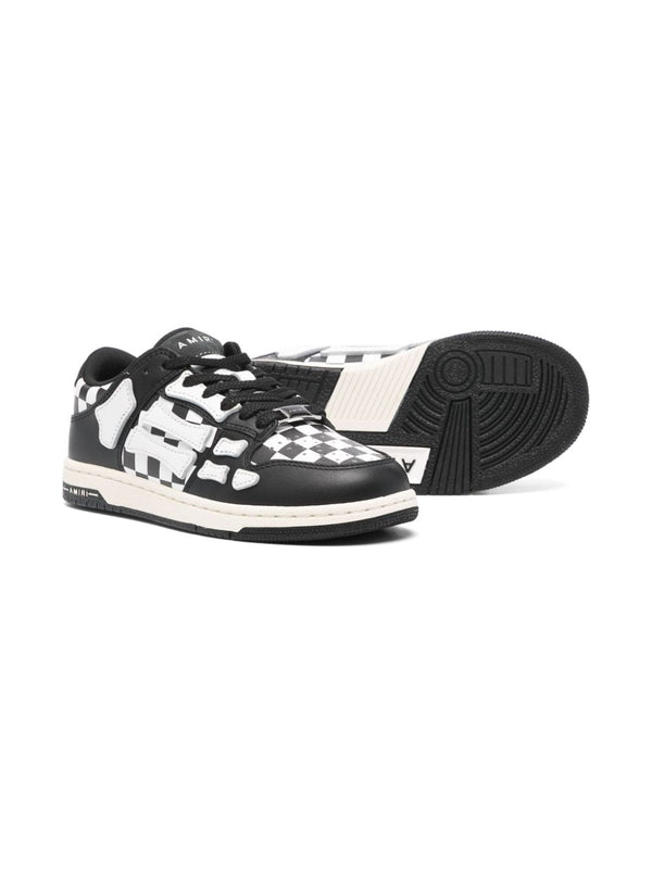 Sneakers a scacchi per bambino Amiri Kids bianco e nero modello Skel