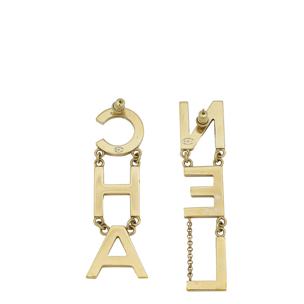 Chanel Gold "CHA"/"NEL"Letter Drop Earrings
