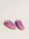Super-Star Women's fuchsia suede with star and heel in fluorescent orange laminated leather