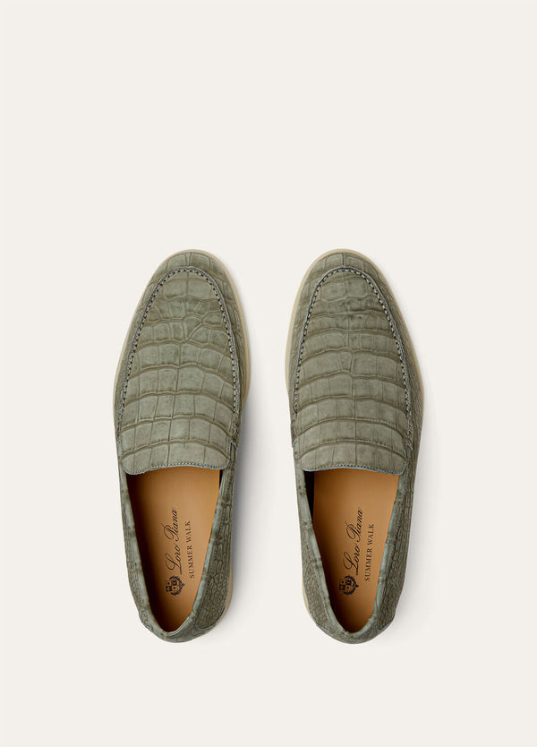 Mocassini Summer Walk in Pelle di Alligatore Grigio Militare Uomo