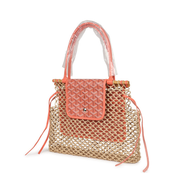 Goyard Aligre Bag Raffia Net with Coral Goyardine Palladium Hardware