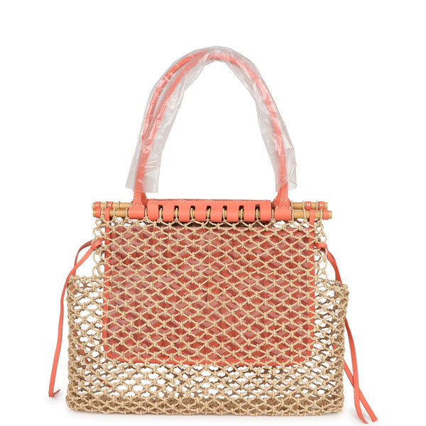 Goyard Aligre Bag Raffia Net with Coral Goyardine Palladium Hardware