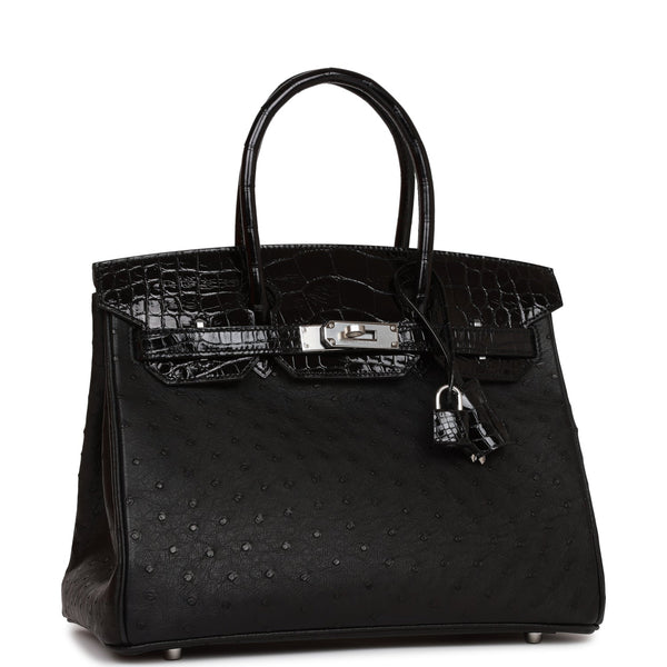 Hermes Birkin 30 Black MatteAlligator and Ostrich Touch Palladium Hardware