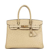 Pre-owned Hermes Birkin 30 Parchemin Ostrich Gold Hardware