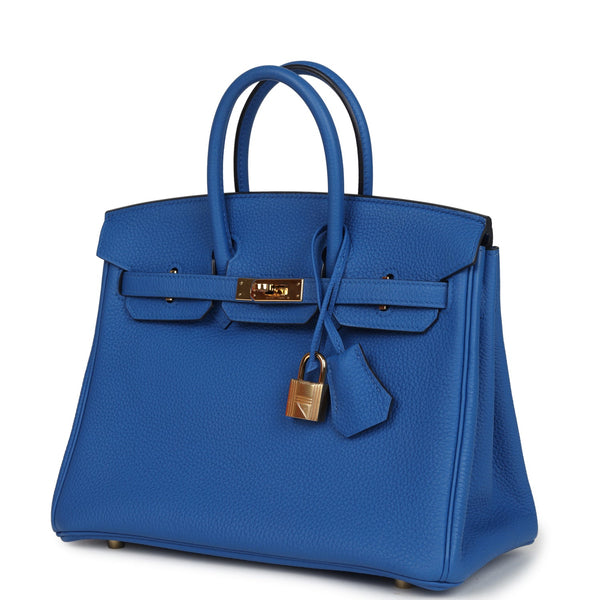 Pre-owned Hermes Birkin 25 Bleu Zellige Togo Gold Hardware