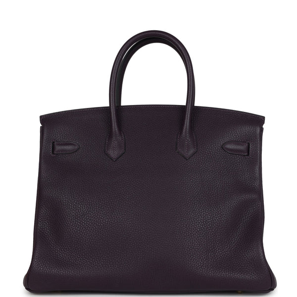 Pre-owned Hermes Birkin 35 Raisin Clemence Gold Hardware