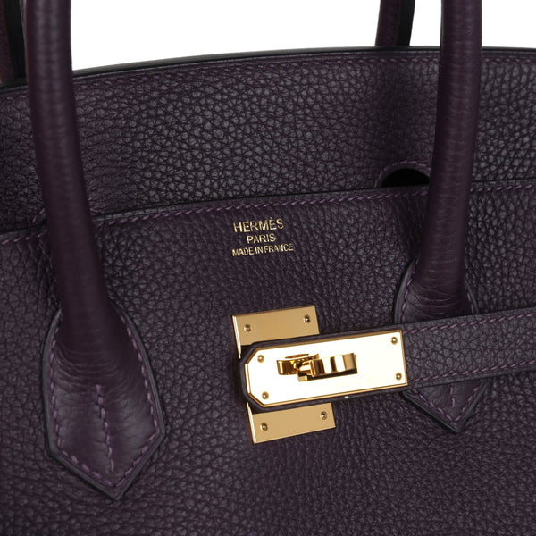 Pre-owned Hermes Birkin 35 Raisin Clemence Gold Hardware