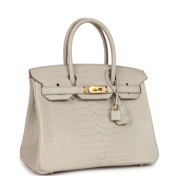 Pre-owned Hermes Birkin 30 Beton Matte Porosus Crocodile Gold Hardware