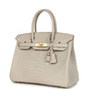 Pre-owned Hermes Birkin 30 Beton Matte Porosus Crocodile Gold Hardware