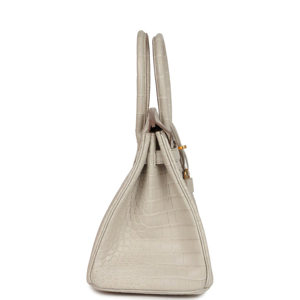 Pre-owned Hermes Birkin 30 Beton Matte Porosus Crocodile Gold Hardware