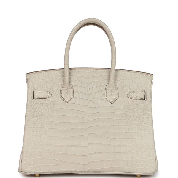 Pre-owned Hermes Birkin 30 Beton Matte Porosus Crocodile Gold Hardware