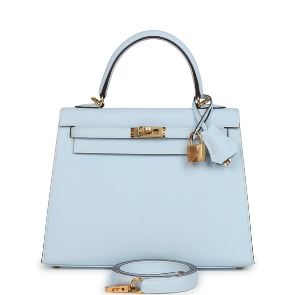 Hermes Kelly Sellier 25 Bleu Brume Epsom Gold Hardware