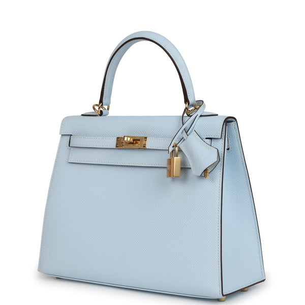 Hermes Kelly Sellier 25 Bleu Brume Epsom Gold Hardware