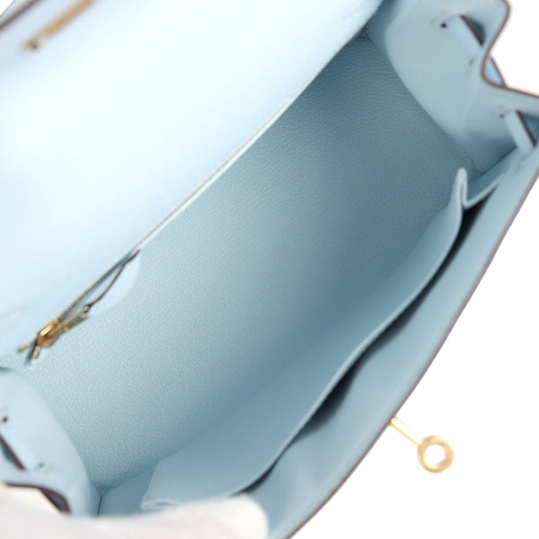 Hermes Kelly Sellier 25 Bleu Brume Epsom Gold Hardware