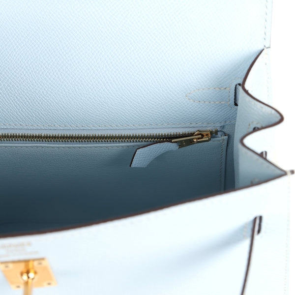 Hermes Kelly Sellier 25 Bleu Brume Epsom Gold Hardware