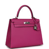 Pre-owned Hermes Kelly Sellier 25 Rose Pourpre Epsom Palladium Hardware