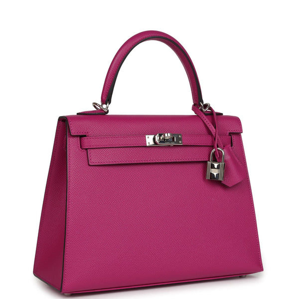 Pre-owned Hermes Kelly Sellier 25 Rose Pourpre Epsom Palladium Hardware