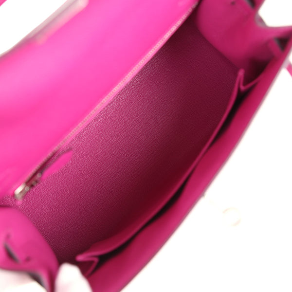 Pre-owned Hermes Kelly Sellier 25 Rose Pourpre Epsom Palladium Hardware