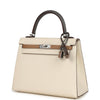 Hermes Kelly Sellier 25 Tri-Color Nata, Gris Meyer and Chai Epsom Palladium Hardware