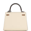 Hermes Kelly Sellier 25 Tri-Color Nata, Gris Meyer and Chai Epsom Palladium Hardware