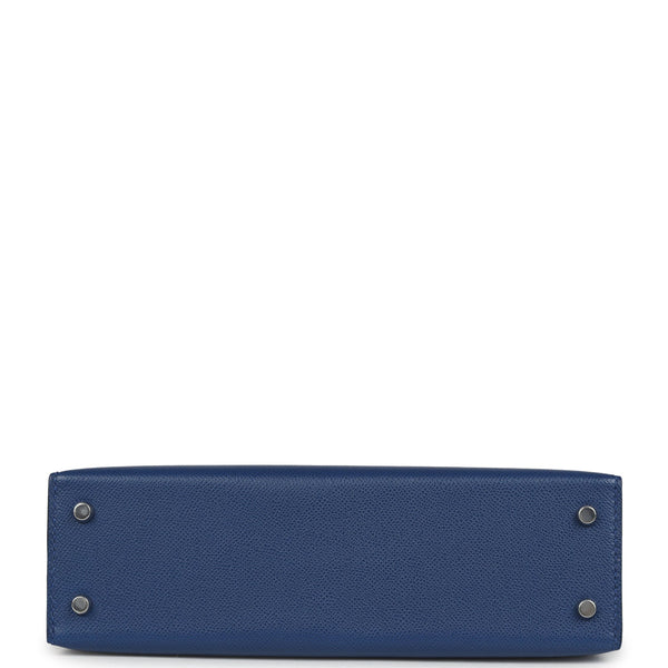 Hermes Kelly Sellier 20 Bleu Tie Madame Palladium Hardware