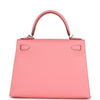 Pre-owned Hermes Kelly Sellier 28 Rose Confetti Epsom Palladium Hardware