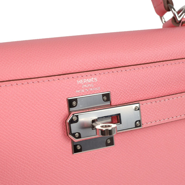 Pre-owned Hermes Kelly Sellier 28 Rose Confetti Epsom Palladium Hardware