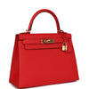 Pre-owned Hermes Kelly Sellier 28 Rouge De Coeur Epsom Gold Hardware